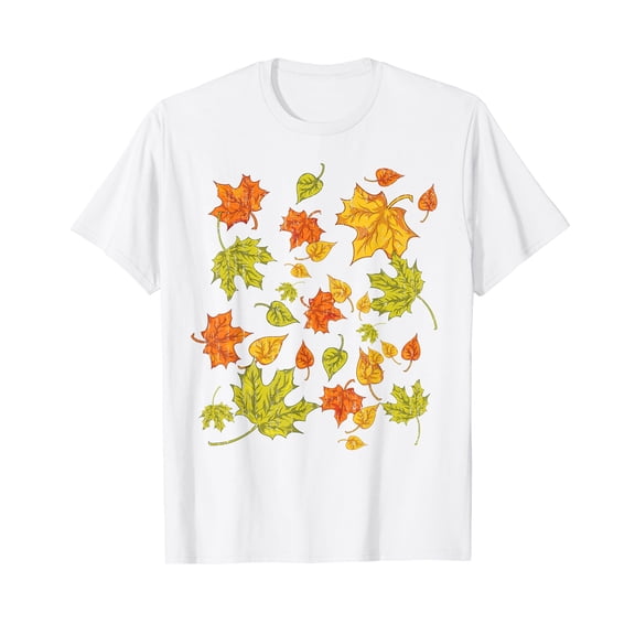 Colorful Autumn Forest Nature Botanical Leaves Fall White T-Shirt
