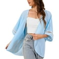 thumbnail image 3 of Uvplove women's Swimsuit Cover Up Shirt Lightweght Puff Sleeve Cardigan Chiffon Blouse Top,Light Blue,XXL, 3 of 8