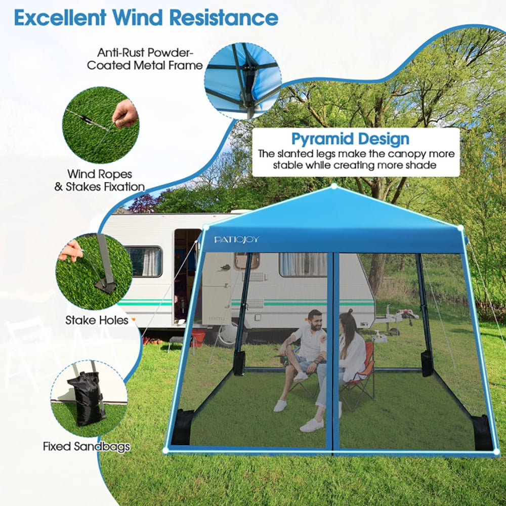 Aimee Lii 10 x 10 Feet Pop Up Canopy with with Mesh Sidewalls and Roller Bag, Backyard Canopy Gazebo for Party Camping BBQ Events, Blue Aimee Lii 10 x 10 Feet Pop Up Canopy with with Mesh Sidewalls and Roller Bag, Backyard Canopy Gazebo for Party Camping BBQ Events, Blue