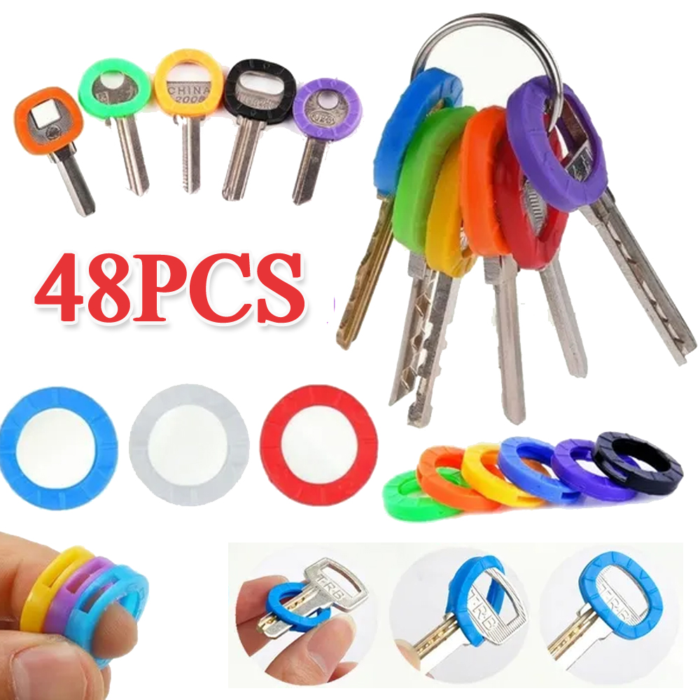 48PCS Key Caps Covers Tags, Key Cap Key Ring Combination Key Identifier