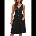 thumbnail image 1 of Vestidos de Verano para Mujer, Sin Mangas, Informales, Holgados, con Botones y Bolsillos Negro S, 1 of 9