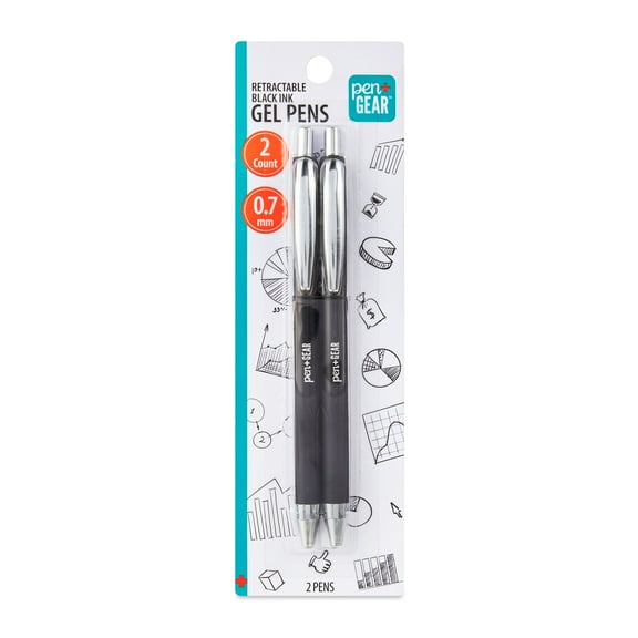 Pen+Gear Retractable Gel Pens, Medium Point, 0.7 mm, Black, 2 Count