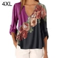 thumbnail image 1 of Blusa Camisa con cuello en V y estampado floral Blusa suelta de manga larga Top de mujer, Rosa roja, 4XL Kearding AP002021-63, 1 of 5
