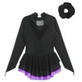 thumbnail image 4 of YONGHS Kids Girls Mesh Splice Figure Ice Skating Dress Ballet Dance Leotard Dress with Hair Band Purple 16, 4 of 7