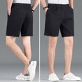 thumbnail image 3 of sunsanly Men Suit Shorts High Waist Button Zipper Fly Casual Shorts Solid Color Straight Wide Leg Office Shorts Knee Length Shorts Workwear, 3 of 8