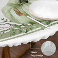 thumbnail image 3 of Fall Round Tablecloth, Fitted Table Cover with Elastic for 55"-60" Round Tables, Sage Green Pumpkin Thanksgiving Stripe Leaf Table Cloth Outdoor Indoor Dinning Party Waterproof Tablecloths, 3 of 7
