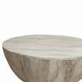 thumbnail image 3 of Distressed Mango Wood Coffee Table in Round Shape, Washed Light Brown, 3 of 5