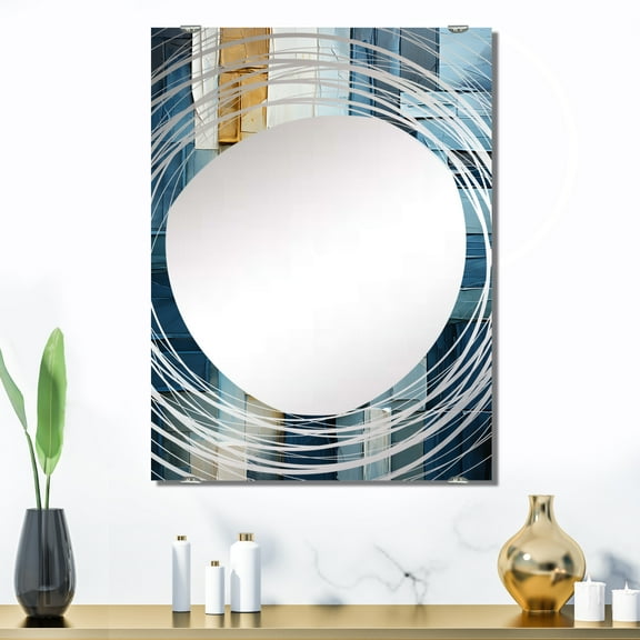 Designart "Nautical Shapes in Blue and White IV" Coastal Minimalism Oversized Wall Mirror - Coastal Landscapes Bedroom Wall Mirror Large - Multiple Color Options