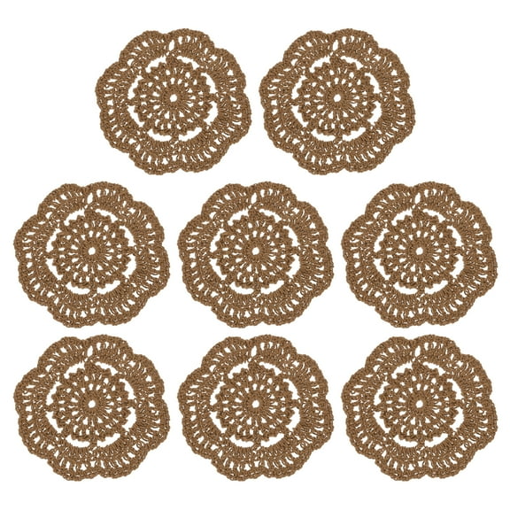 Crochet Doilies, 8Pcs 4" Cotton Woven Fabric Coasters, Lace Round Handmade Coasters with Floral Pattern for Wedding Party Decoration (Light Brown)