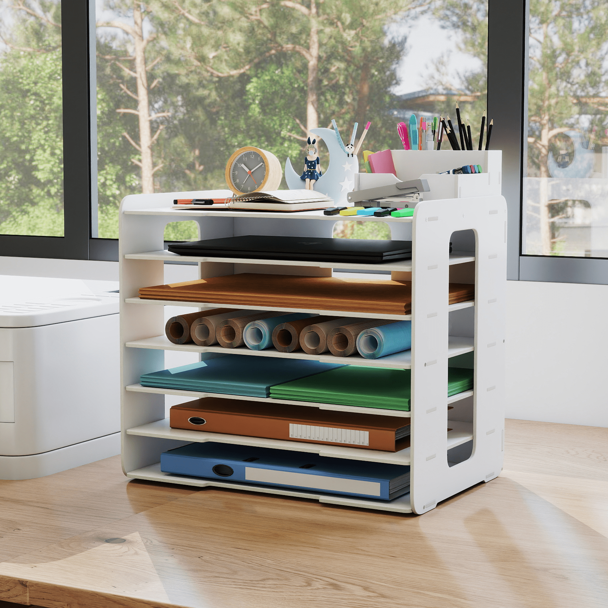 Gtouse 7-Tier Desk File Organizer, 11x17 Inches Large Size A3 Paper Organizer, Desk Organizer for Office Documents, Home
