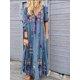 thumbnail image 2 of Vestido largo con estampado floral bohemio Cuello en V Cordón con cordones Ropa de manga larga Yuarrent AP000133-60B, 2 of 6