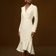 thumbnail image 4 of mfyjkho Vestidos midi para mujer, Vestidos casuales de moda para mujer con solapa con muescas, escote en V y manga larga lisa Vestidos de otoño l, 4 of 8