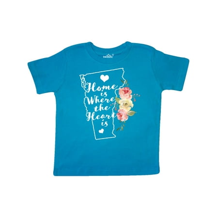 

Inktastic Vermont Home is Where The Heart is with Watercolor Floral Gift Toddler Toddler Girl T-Shirt