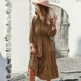 thumbnail image 4 of Dresses for Women Maxi Dress V-Neck Autumn And Winter Long-Sleeved Waist Slimming Dress Mid-Length Dress, 4 of 6