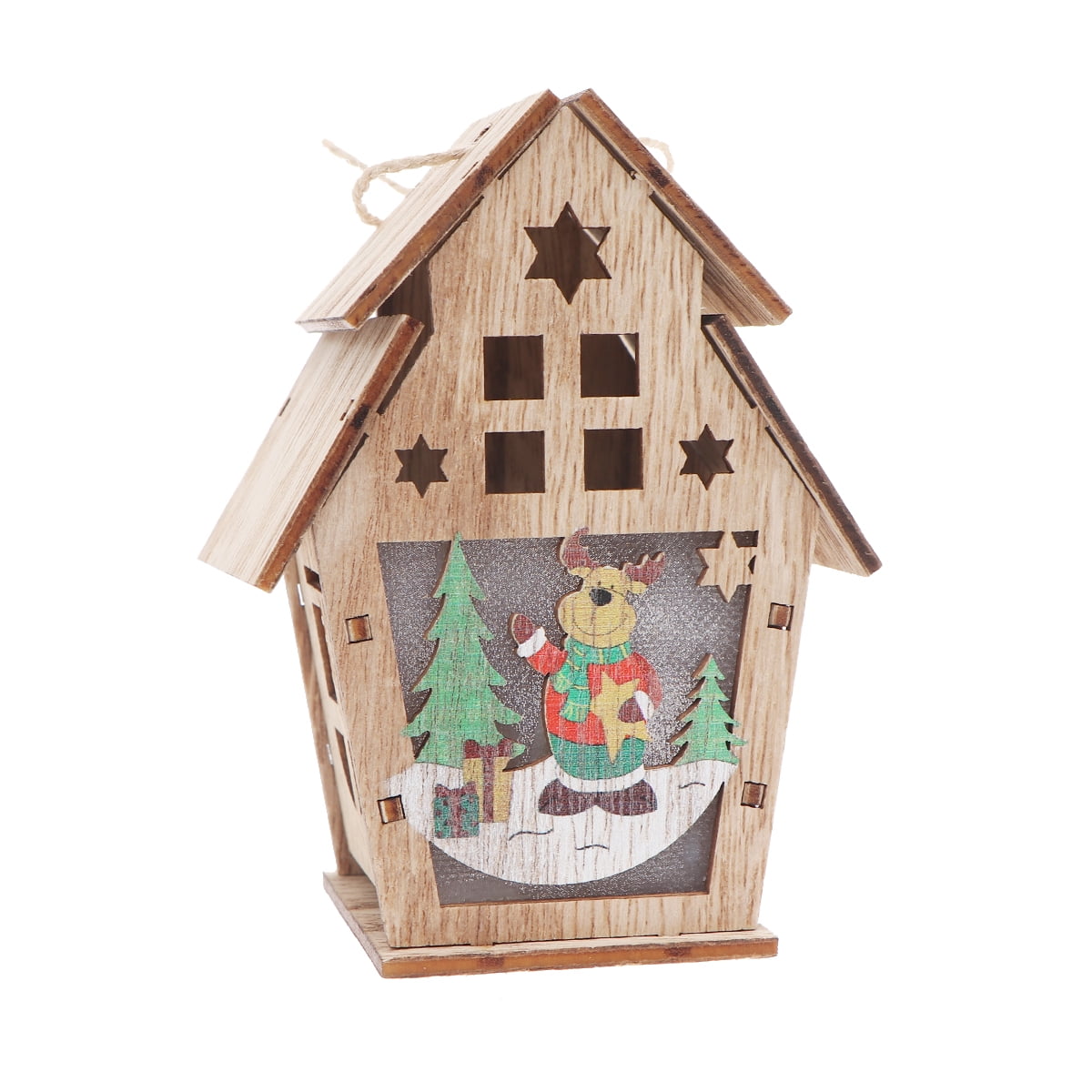 Christmas Tree Log Cabin Hanging Pendant Wooden Decoration Luminous ...