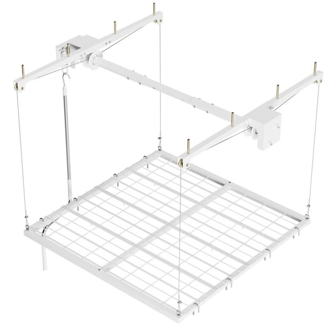 BeesClover Ceiling Storage Rack, Overhead Garage Lifting Storage Rack, 4x4 ft Carbon Steel, Manual Hand Crank Only, Adjustable Height, 350 lbs Capacity for Garages, Basements, Workshops