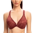thumbnail image 2 of MELENECA Women's Front Closure Stretch Lace Underwire Bra Cabernet Red 44DD, 2 of 6