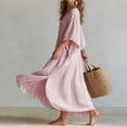 thumbnail image 5 of ClodeEU Women's V-Neck 3/4 Sleeve Linen Blend Maxi Dress, Casual Loose Swing Sundress Pink,Women's Plus L, 5 of 8