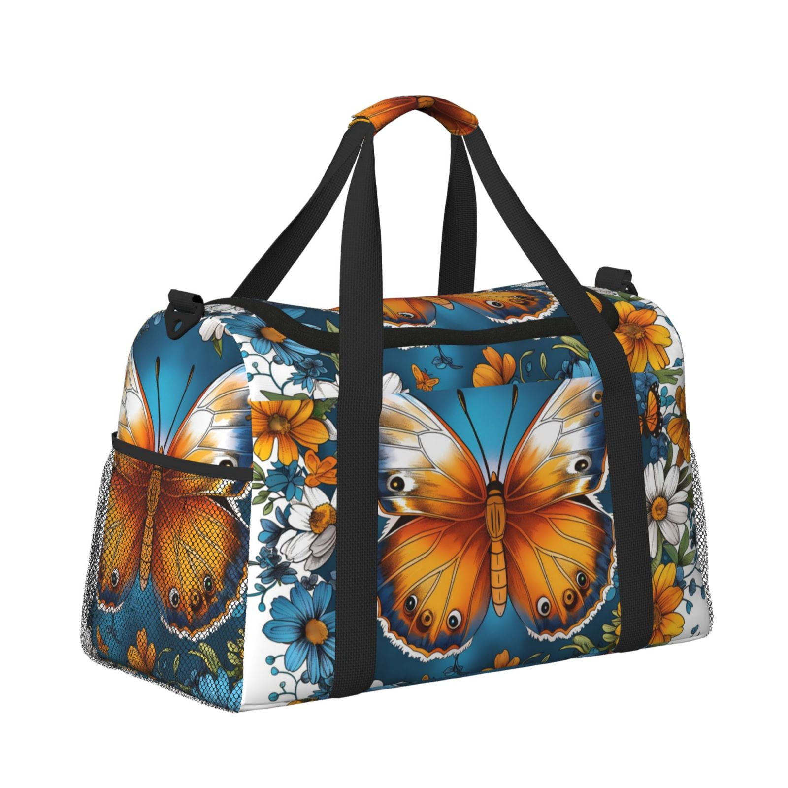 Fuzoiu Spring Butterfly Flowers Print Travel Duffle Bag,Carry On Tote Bags,Duffel Bag,Sport Gym Bag, Hospital Bag for Labor and Delivery, Overnight Bag,Luggage Bag
