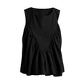 thumbnail image 3 of ClodeEU Women's Round Neck Sleeveless Ruffle Flowy Babydoll Tank Top,Solid Loose Casual Summer Camisole Blouse Black,Women's Plus L, 3 of 6