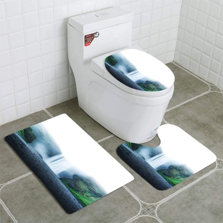 CHAPLLE Famous Skogafoss Waterfall 3 Piece Bathroom Rugs Set Bath Rug Contour Mat and Toilet Lid Cover
