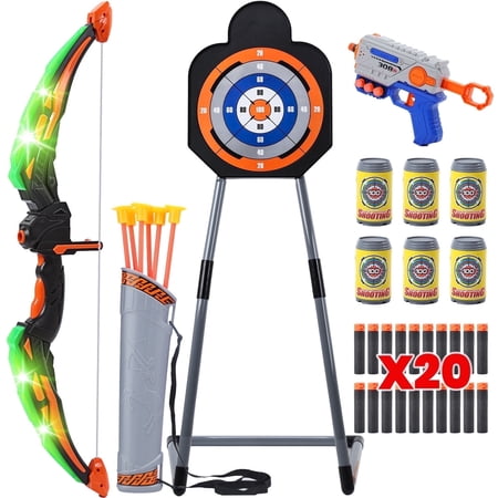 JoyStone Bow and Arrow Set for Kids- LED Light up Archery Toy Set with 1 Foam Dart Blaster 6 Suction Cup Arrows Archery Set with Standing Target Indoor Outdoor Sport Gifts for Boys Girls Ages 4-8