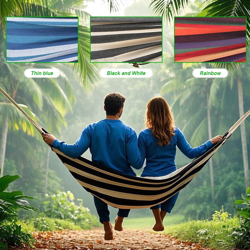 Double Hammock Comfortable for Hanging Sturdy 440lbs Capacity Hammock for Camping Outside Garden Outdoor Indoor Patio Backyard, Black and White