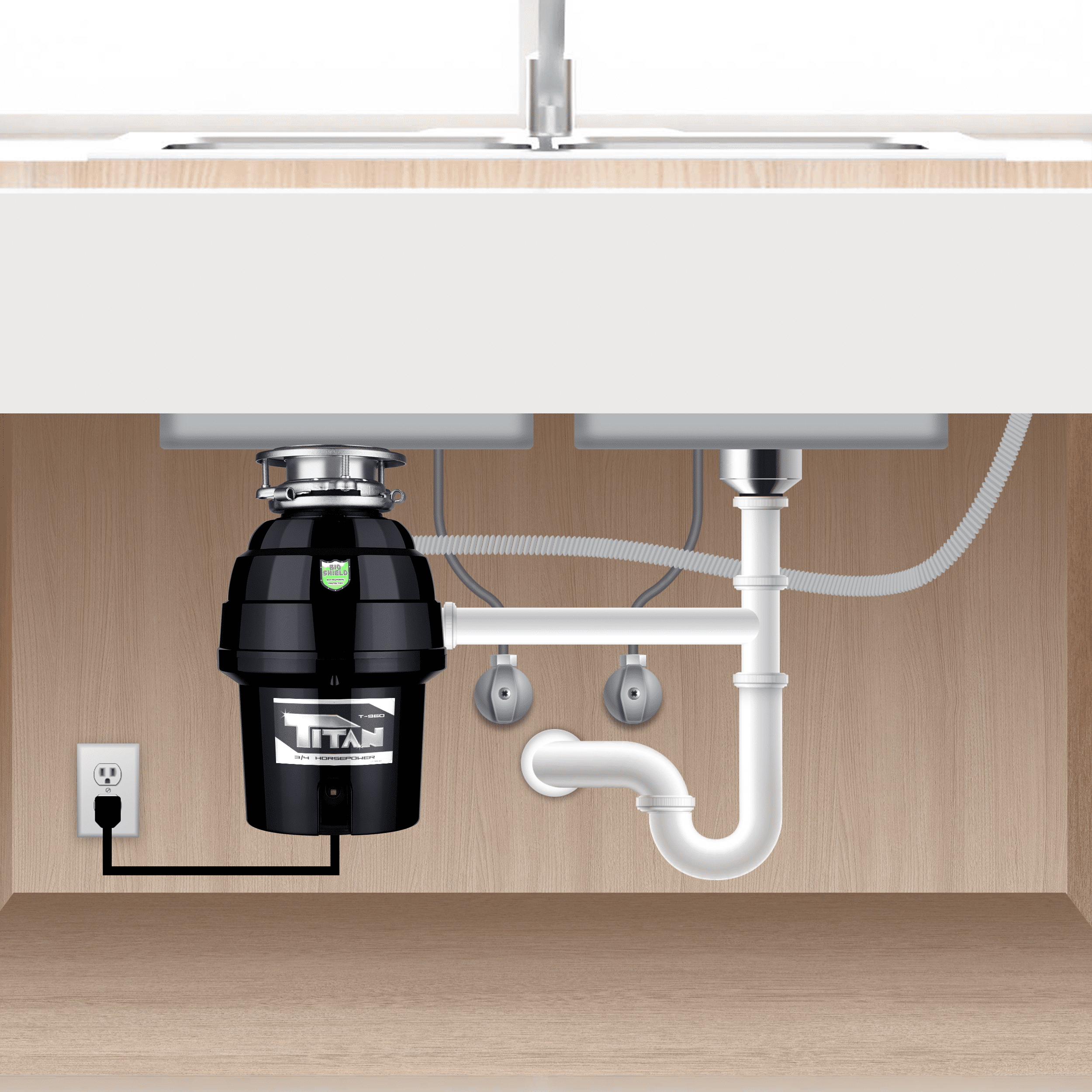 Titan 3/4 HP Deluxe Garbage Disposal with Power Cord and Flange 10-US-TN-960-3B
