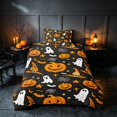 thumbnail image 2 of Homewish Halloween Pumpkin Ghost Twin Duvet Cover, Witch Hat Bat Twin Bedding, Black Orange, Black Reversible 2pcs, 1 Duvet Cover and 1 Pillowcase, 2 of 7