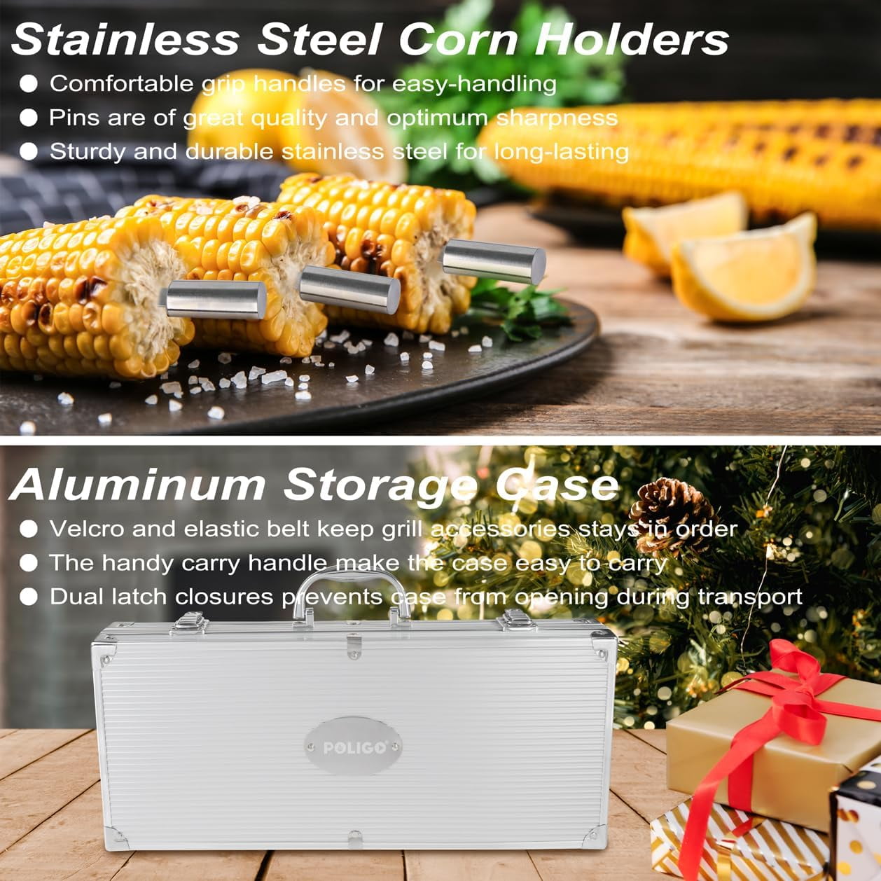 POLIGO 22PCS Deluxe Stainless Steel Grilling Tools Set - Outdoor BBQ Gift for Men