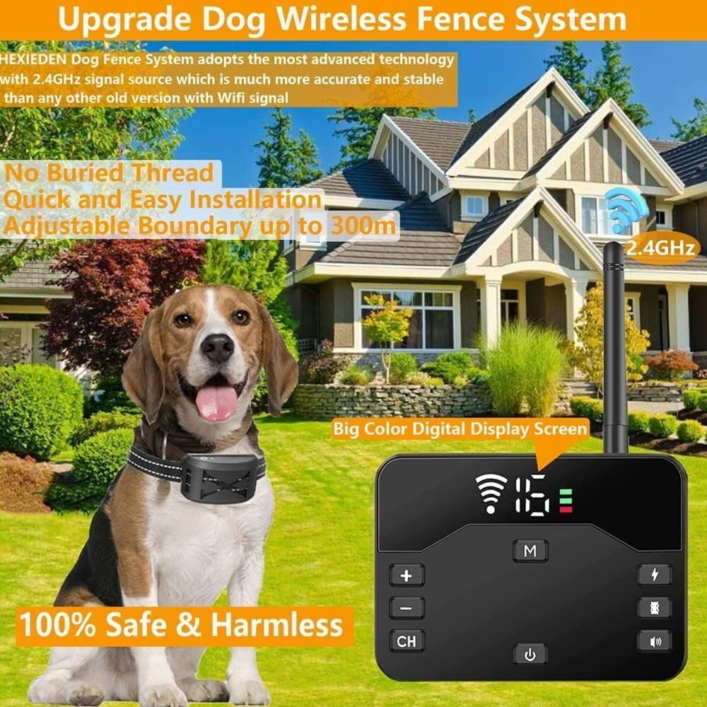Wireless Dog Fence,Outdoor Electric Pet Containment System with Remote, Waterproof Training Collar with Adjustable Vibration & Shock, Safe Effective, Boundary Container for 1/2/ 3 Dogs,for3dogs