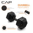 thumbnail image 3 of Mancuerna CAP Barbell de 18 kg recubierta de goma, hexagonal, 3 of 7