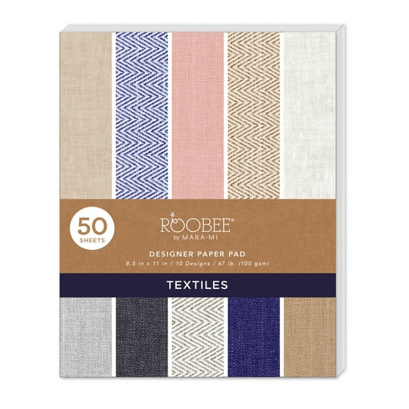 Roobee by Mara Mi Texture Paper Pad 8.5" x 11" - 24 lb/ 110 GSM, 50 sheets, 10 Designs