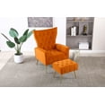 thumbnail image 3 of Velvet Accent Chair with Ottoman, Wingback Chair with Footstool, Upholstered Button Tufted Sofa Chair with Metal Legs, Leisure Reading Armchair for Living Room Bedroom Office (Orange), 3 of 9