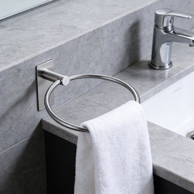 Stainless Steel Towel Rack Stainless Steel Towel Ring Silver Bathroom Towel Rack with No Drill Installation(1Pcs) JASKFLY