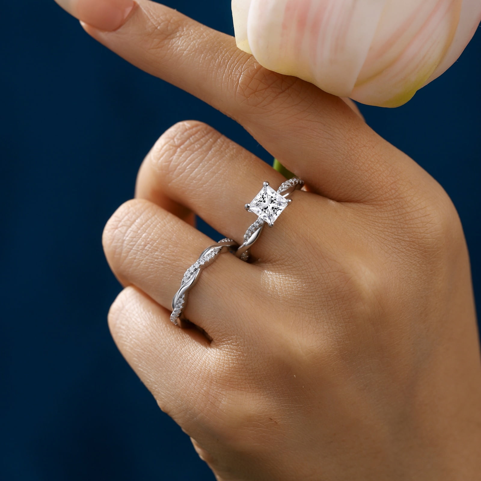 SFTING Wedding Rings for Women Engagement Rings 925 Sterling Silver Wedding Rings 5A CZ Princess Cut Size 9