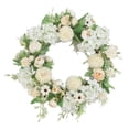 thumbnail image 4 of Corona de peonías rosas artificiales de 16 pulgadas, hecha a mano, con flores artificiales. Verde claro, 4 of 8