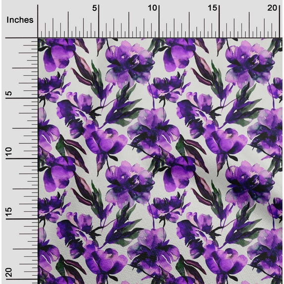 oneOone Polyester Lycra Purple Fabric Florals Fabric For Sewing Printed Craft Fabric By The Yard 56 Inch Wide