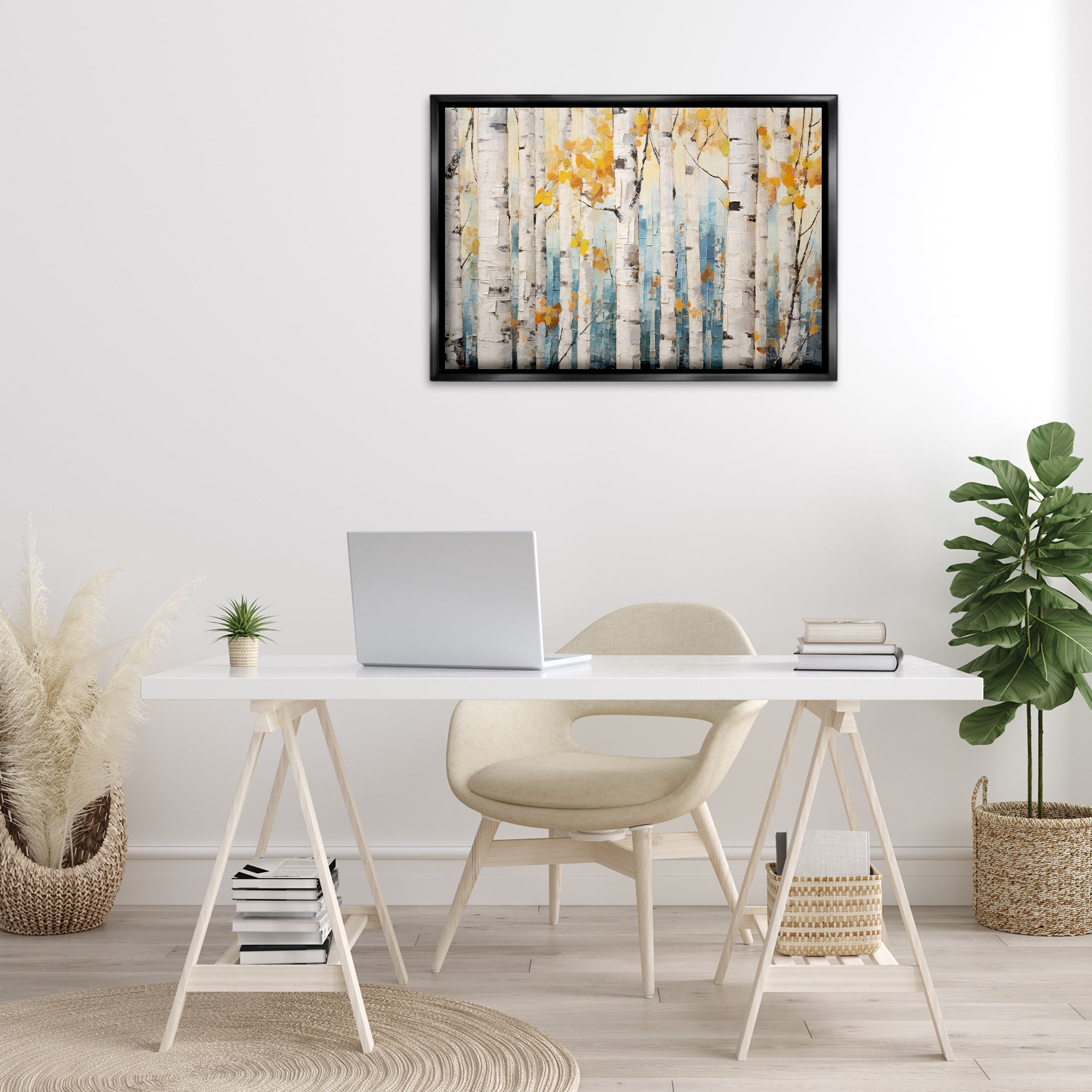 Stupell Industries Autumn Birch Forest Landscape Painting Black Floater Framed Art Print Wall Art, 31 x 21