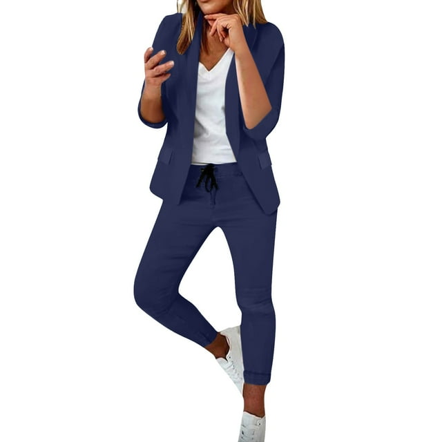 Uinagy Costume Décontracté pour Femmes Veste et Pantalon Ensemble Deux Pièces