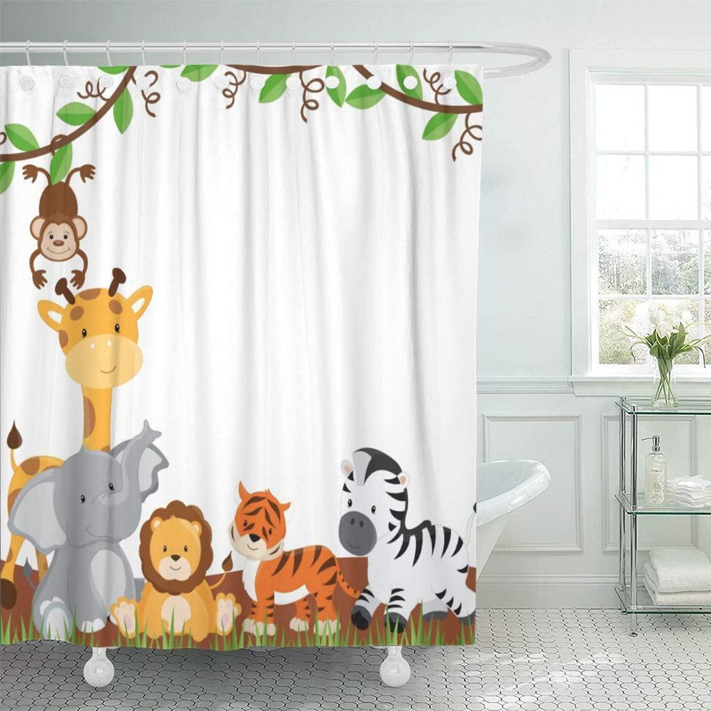 Cynlon Safari Jungle Baby Giraffe Zebra, Boy Girl Bathroom Shower Curtain