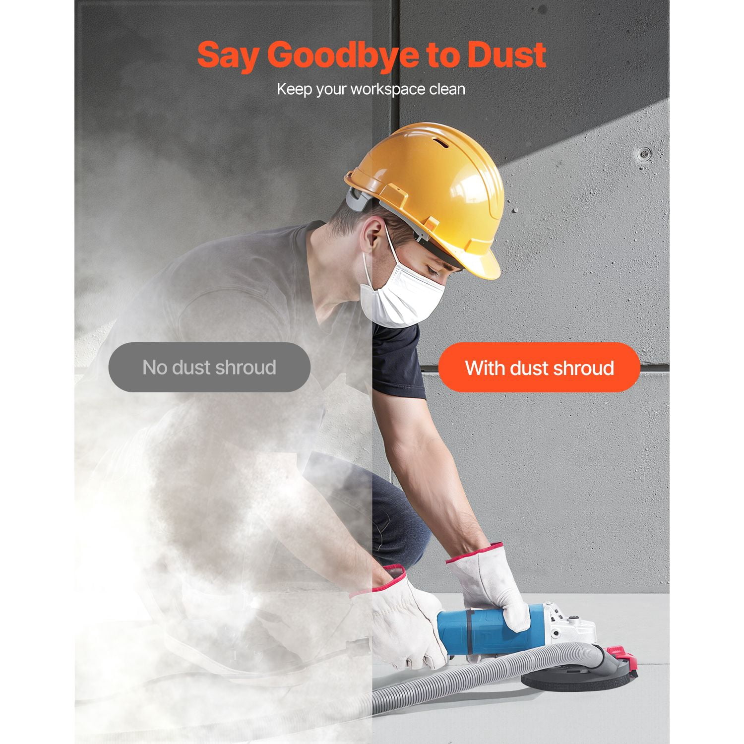 Universal 4-5 inch angle grinder dust cover, including 5-inch stone grinding cup wheel and 6 washers, can be connected to a wooden concrete vacuum cleaner