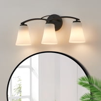 KAWOTI 22 in. 3-Light Painted Black Vanity Light with Opal Glass Shades