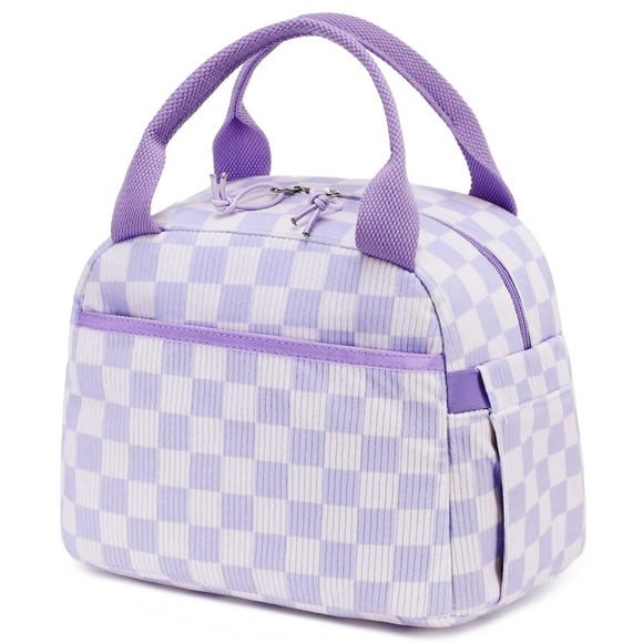 Bolsa de almuerzo Bluboon Corduroy con aislamiento a cuadros, color morado