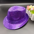 thumbnail image 2 of RUNQHUI Women Men Sequin Fedora Hat Disco Hat Jazz Dance Hat Hip-Hop Rapper Stage Performance Purple One Size, 2 of 4