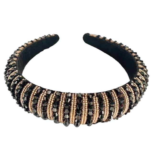 Minnieouse Diademas con cuentas de cristal con diamantes de imitación, tocado grueso de estilo barroco, accesorios de moda para el cabello, tocados para Accesorio para el cabello Oro negro Minnieouse AP010970-10B