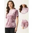 thumbnail image 2 of Unique Bargains Women's Casual Solid Round Neck Short Sleeve Velvet Top Pink L, 2 of 6