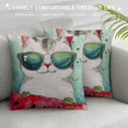 thumbnail image 3 of Hello Summer Pillow Decorative Pillow Cover Cute Watercolor Cat in Sunglasses Eating Watermelon Throw Pillow Case Cotton Linen French Decor Rustic Cushion Cover for Sofa Couch, 3 of 5