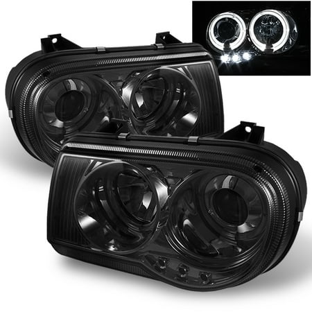 300c Halo Led Projector Headlights - Fits Smoked 05-10 Chrysler 300C Halo Projector LED Headlights Lights Left+Right