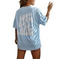 thumbnail image 2 of Womens Graphic T-shirts Short Sleeve Crewneck Back Letter Print Tee Cool Loose Summer Tops Light Blue XXL, 2 of 7